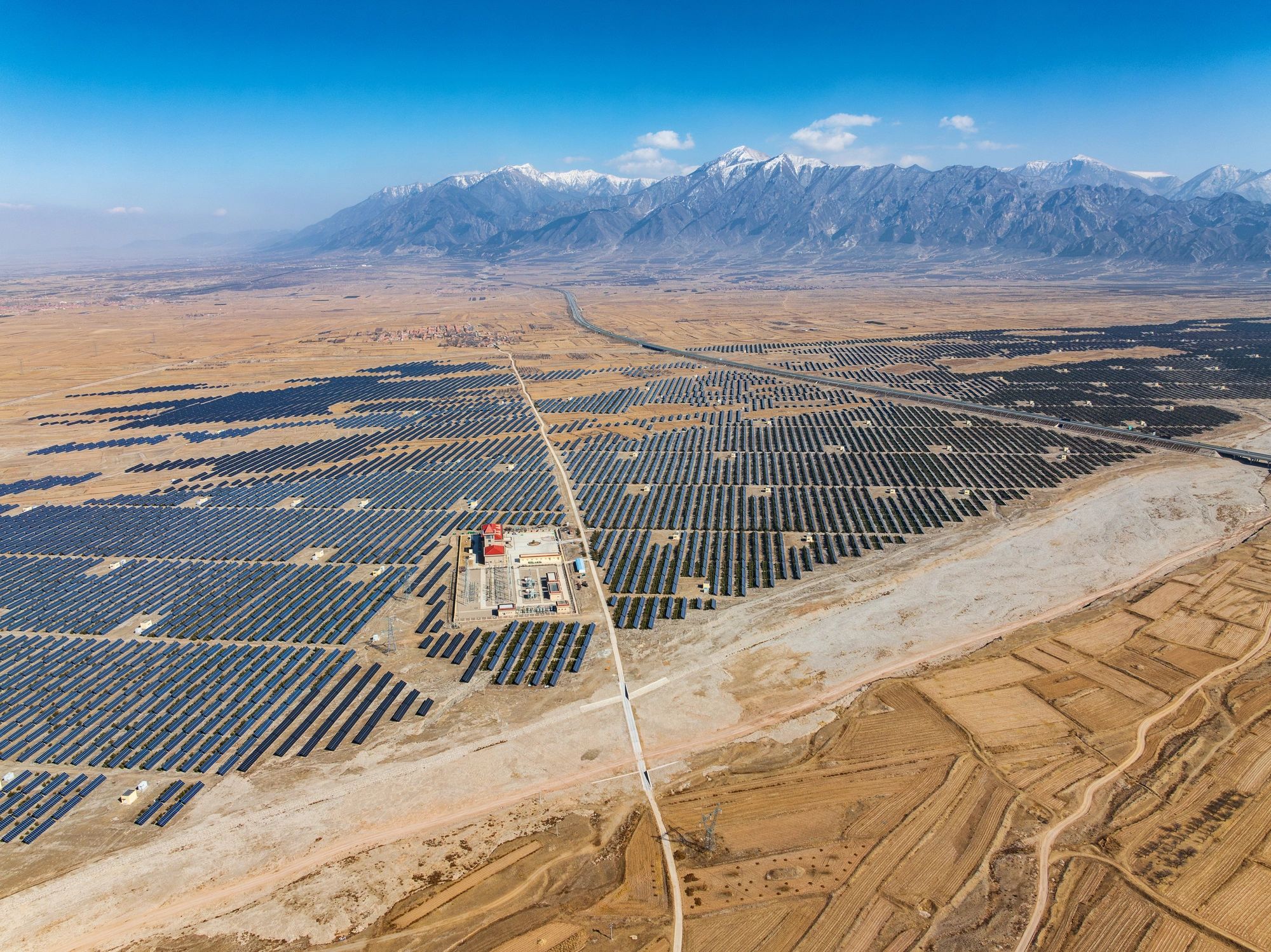 Overlooking a photovoltaic power plant