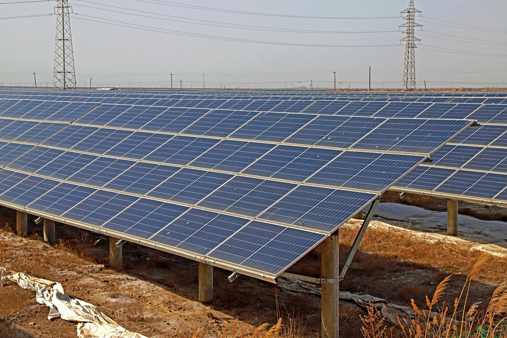 Large-scale solar photovoltaic power station with power lines